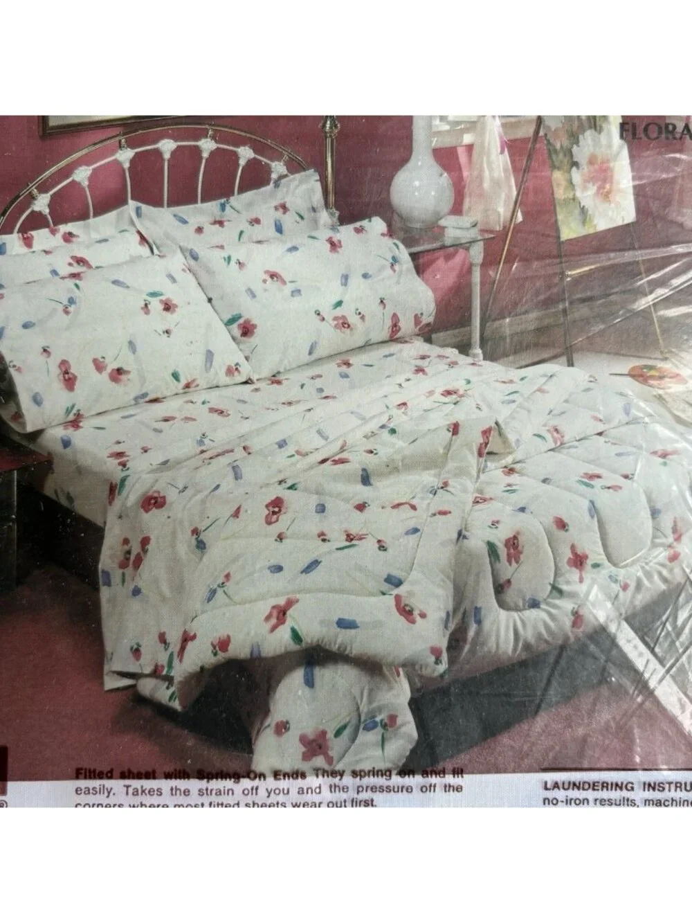 NOS Vtg Springmaid Twin Full Fitted Sheets Wondercal No-Iron Percale Floral